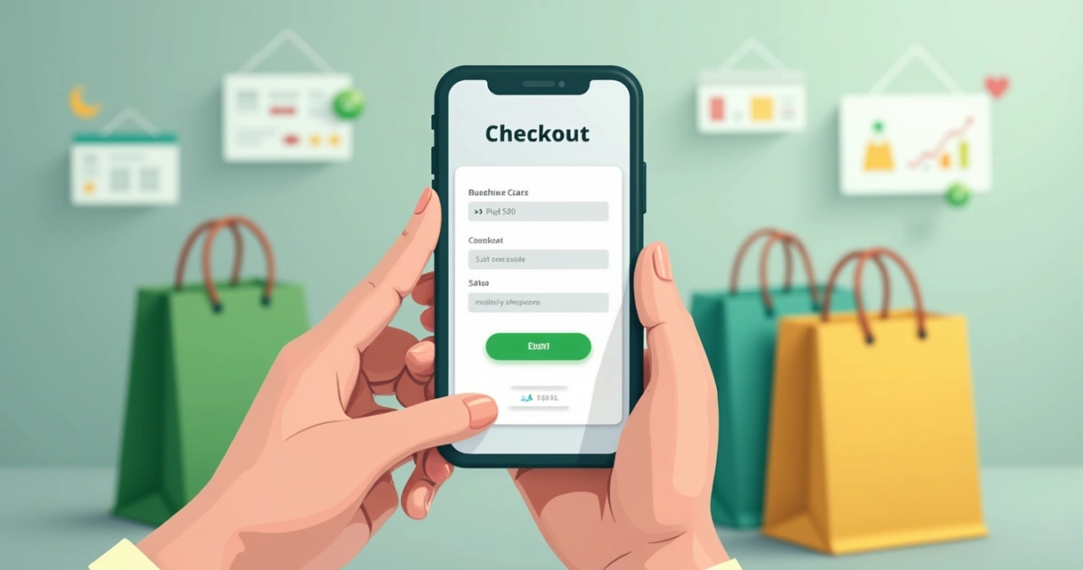 Página de checkout otimizada aberta em um celular moderno. 