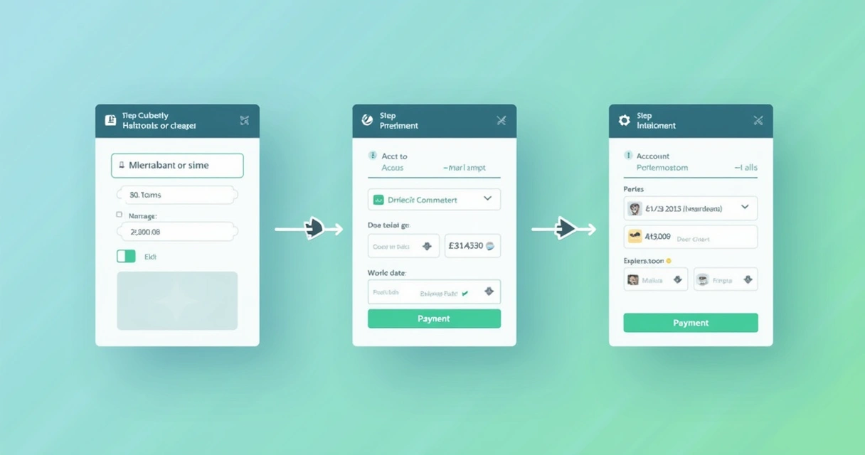Etapas do checkout em três telas conectadas, mostrando dados pessoais, entrega e pagamento 