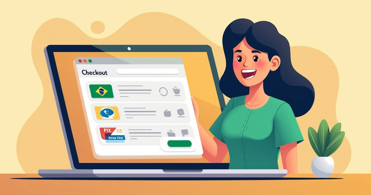 Tela de checkout exibindo PIX, cartão e boleto bancário 