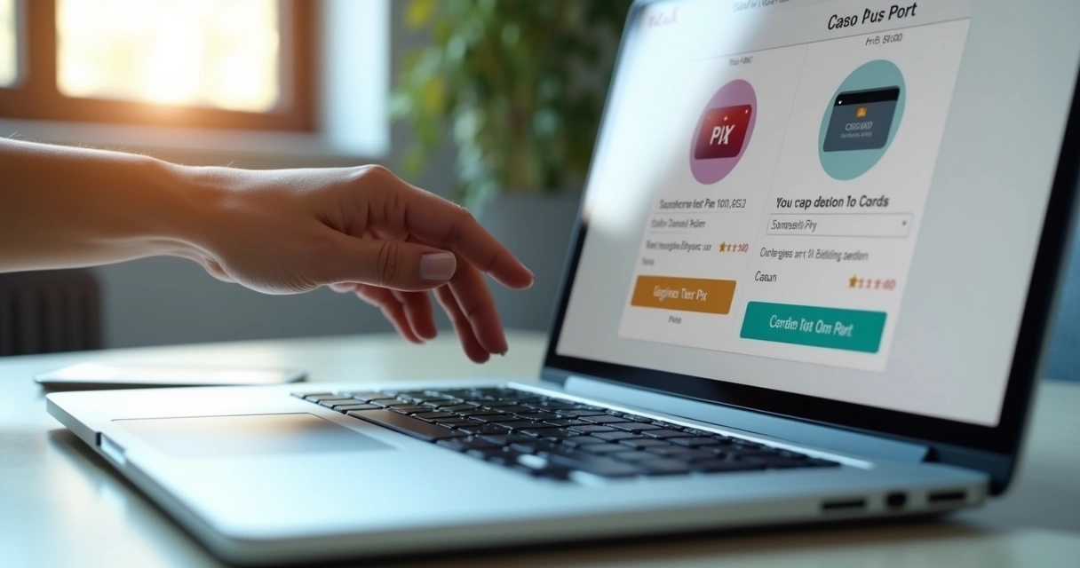 Página de checkout de loja virtual com Pix e cartão de crédito disponíveis.