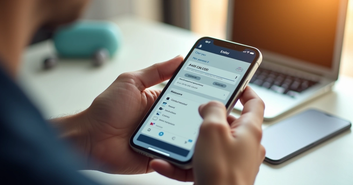 Tela de checkout rápido num e-commerce em smartphone com ícones de pagamento digital e carrinho de compras 