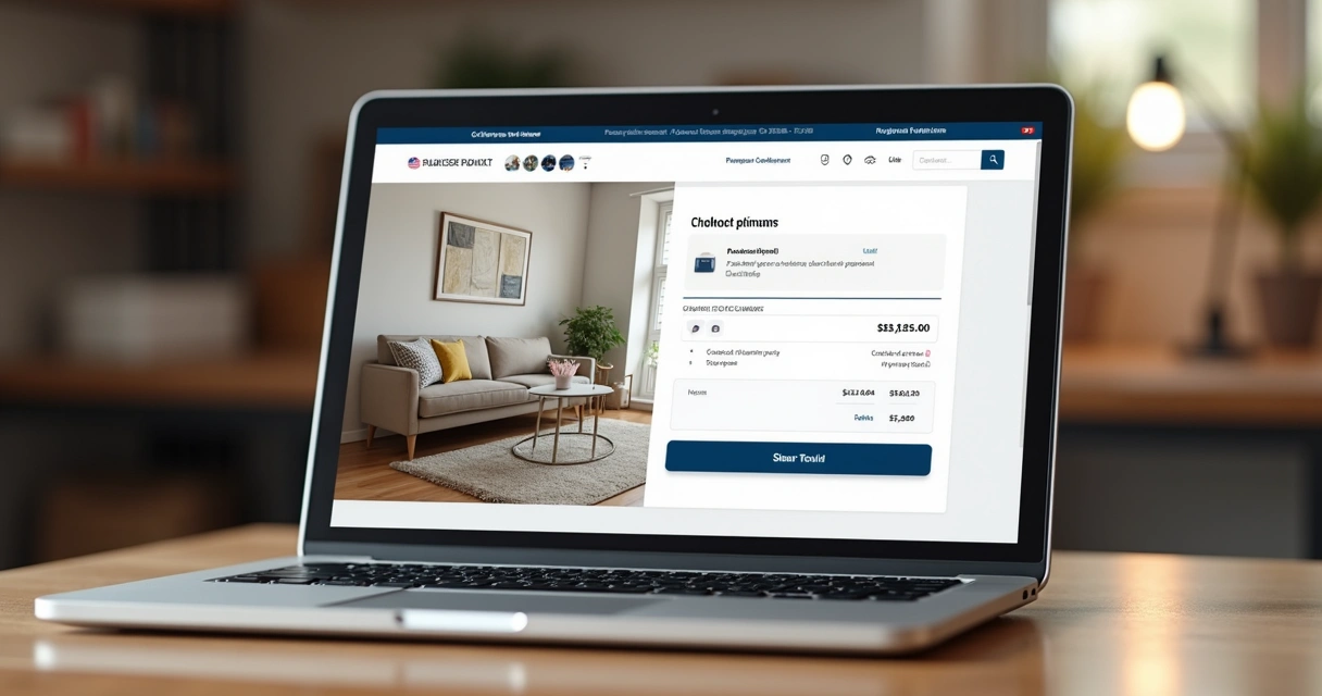 Tela de checkout de loja de móveis com múltiplos meios de pagamento 