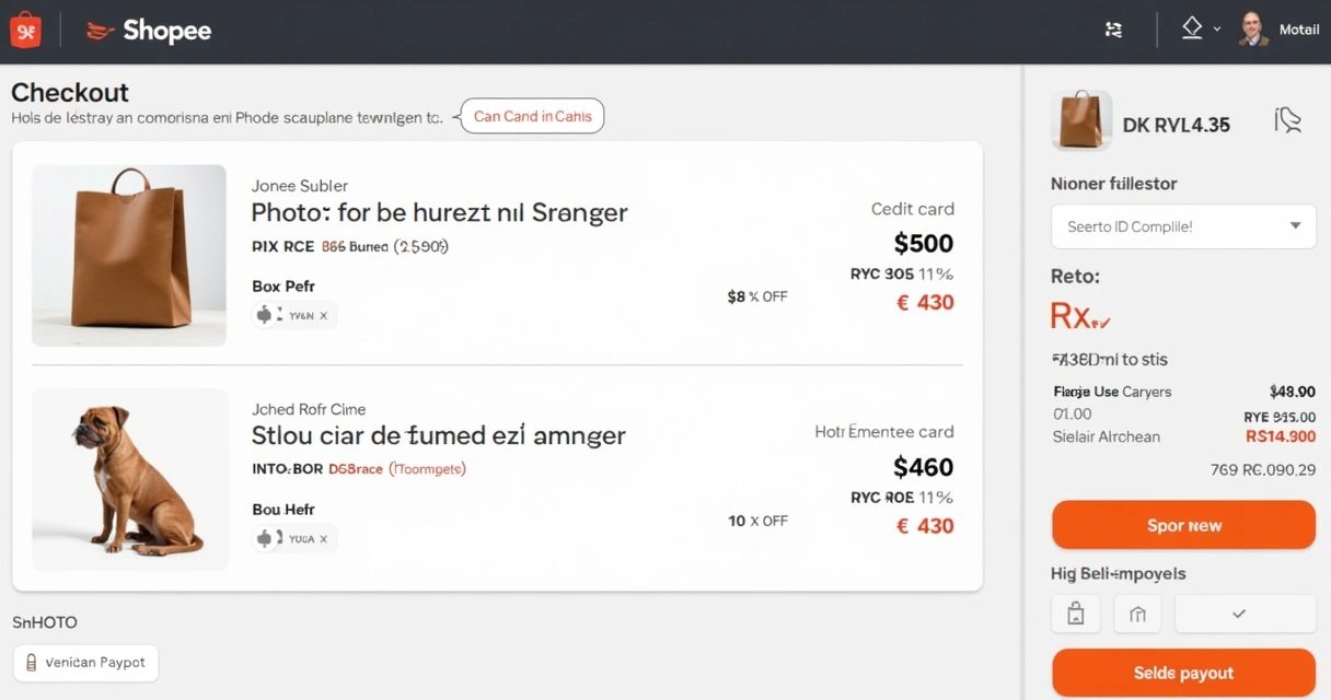 Tela de checkout Shopee exibindo subsídio Pix e cálculo de comissão 