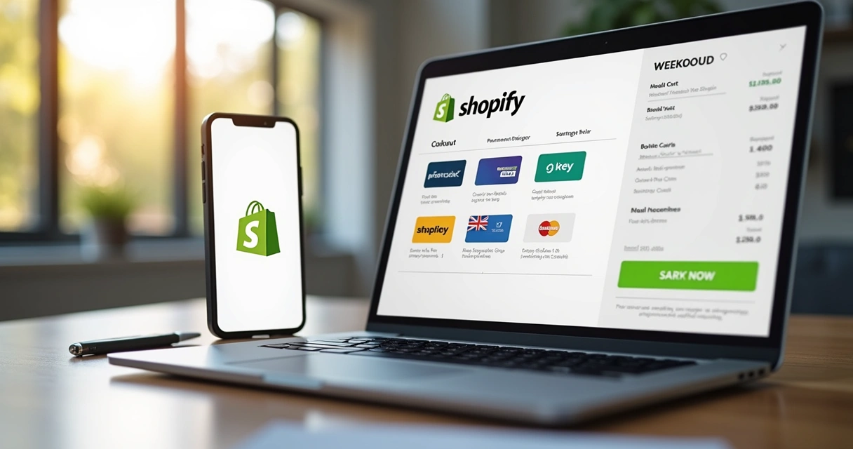 Tela de checkout no Shopify mostrando opções variadas de pagamento 