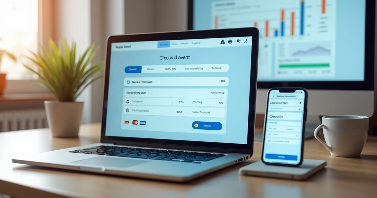 Tela de checkout transparente em loja virtual no notebook e celular 