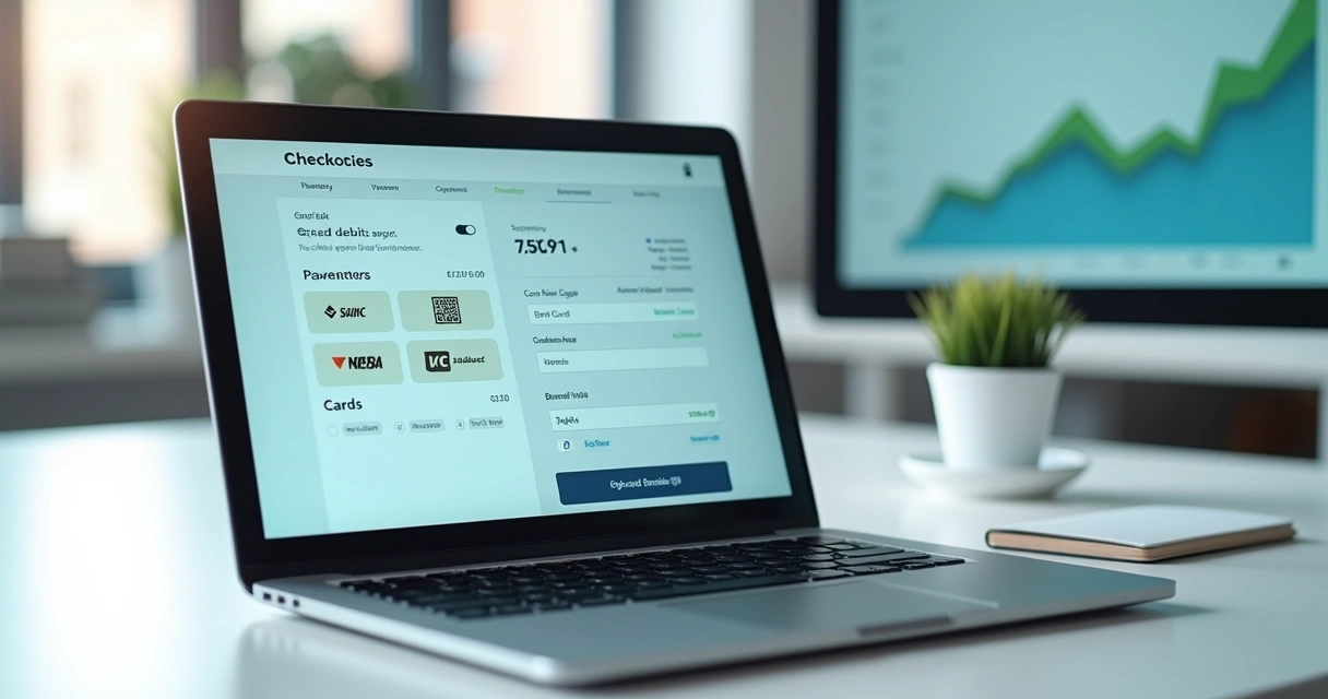 Tela de checkout transparente em loja virtual com múltiplos métodos de pagamento 