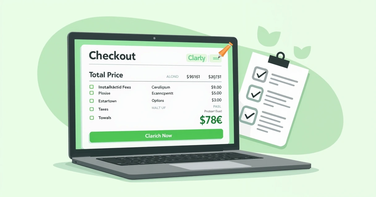 Resumo transparente de taxas e condições na tela de checkout 