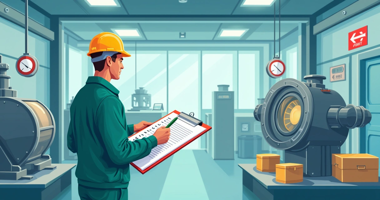 Inspeção em equipamentos industriais com checklist e EPI 