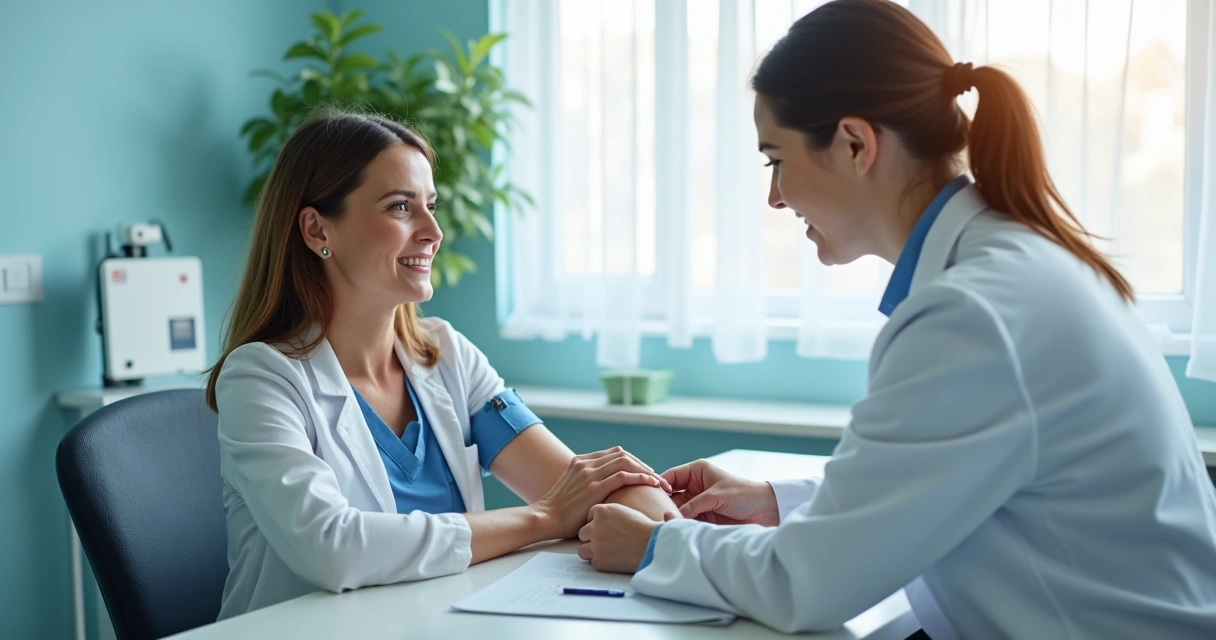 Mulher fazendo exame de sangue na clínica 