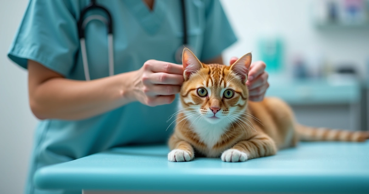 Gato sendo examinado por veterinária 