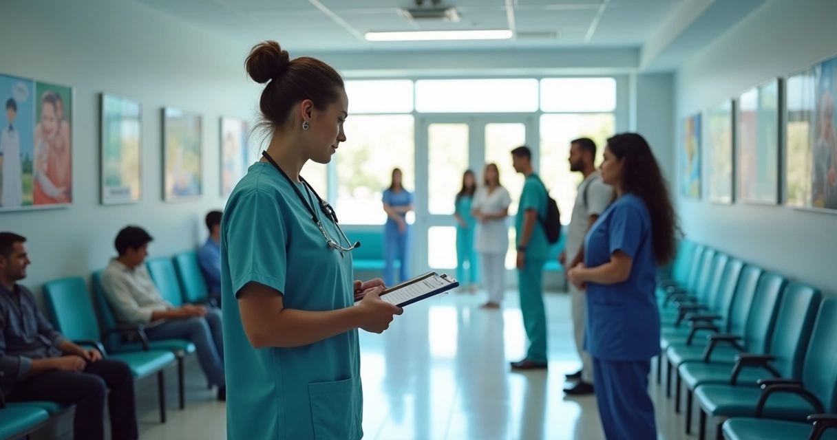 Fila de pessoas em campanha de saúde preventiva 