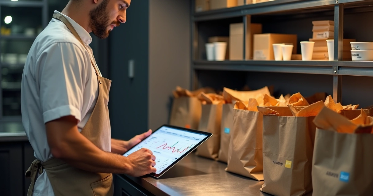 Chef de delivery analisando tela com pedidos maiores e gráficos de crescimento 