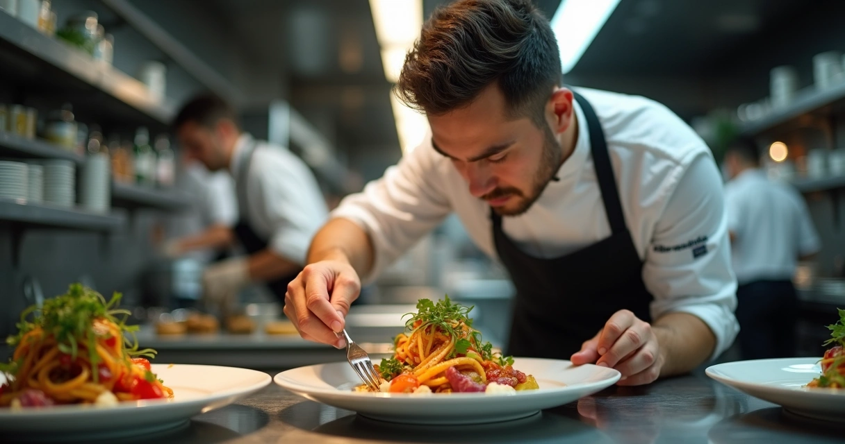 Chef criando prato inovador inspirado em cena de filme 