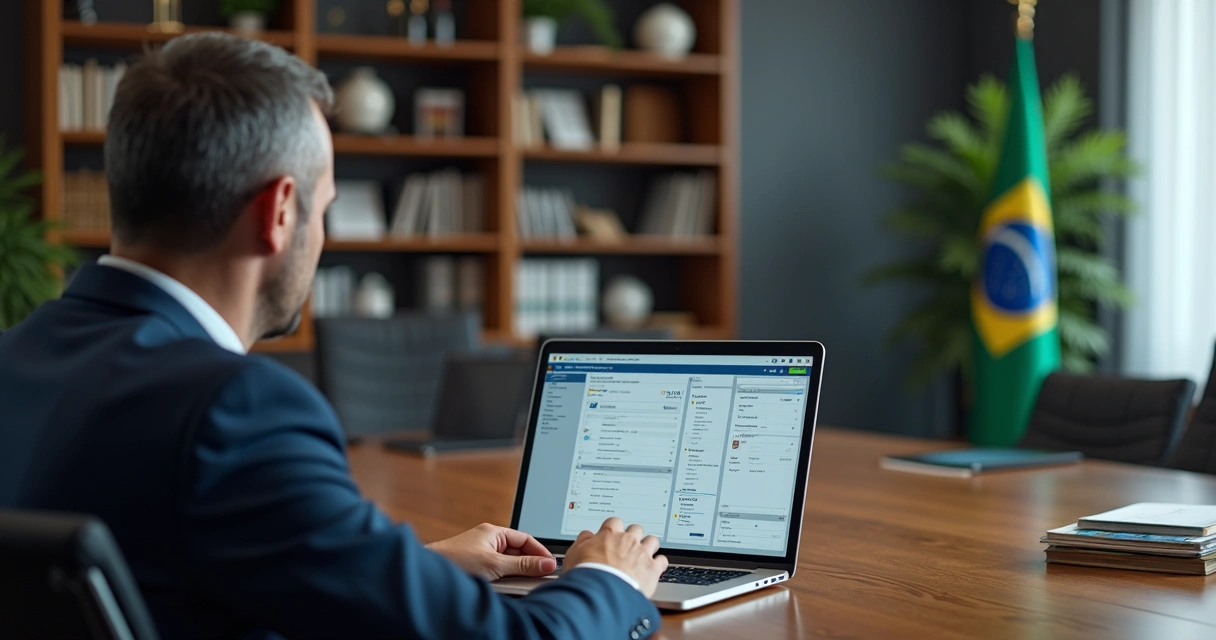 Gestor utilizando sistema digital em gabinete político 