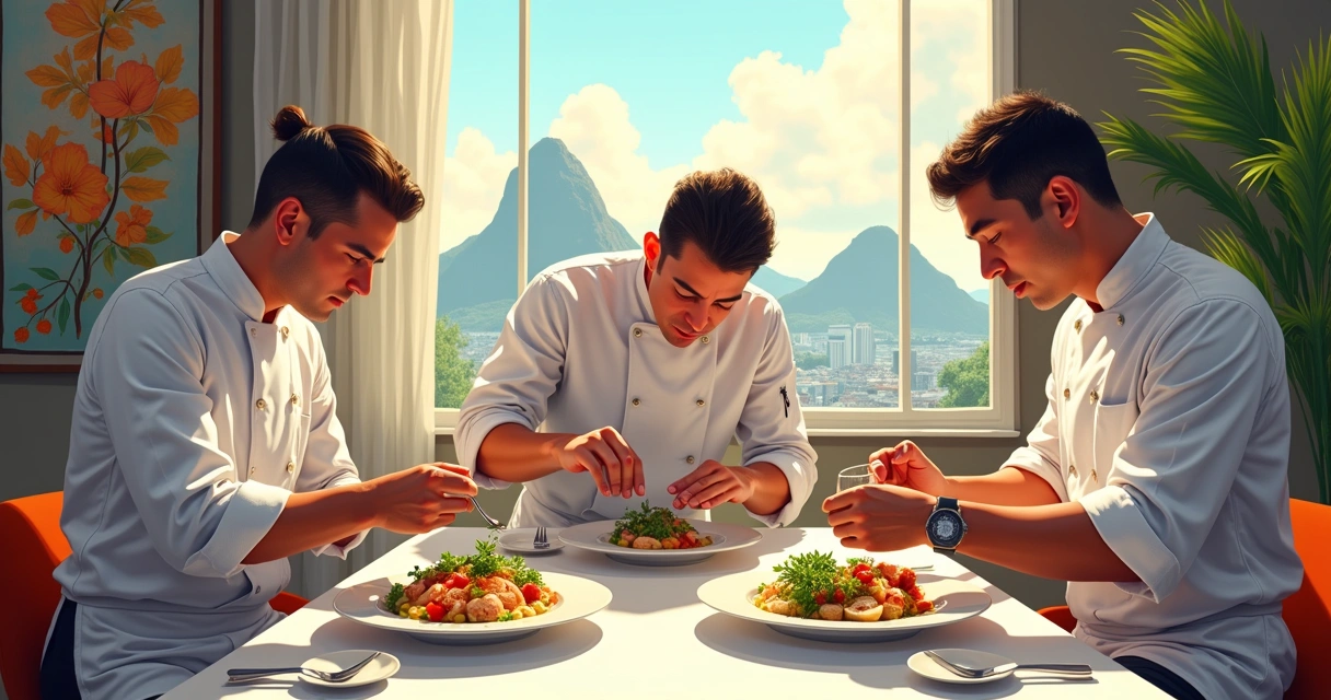 Chefs renomados em restaurante elegante no Rio de Janeiro 