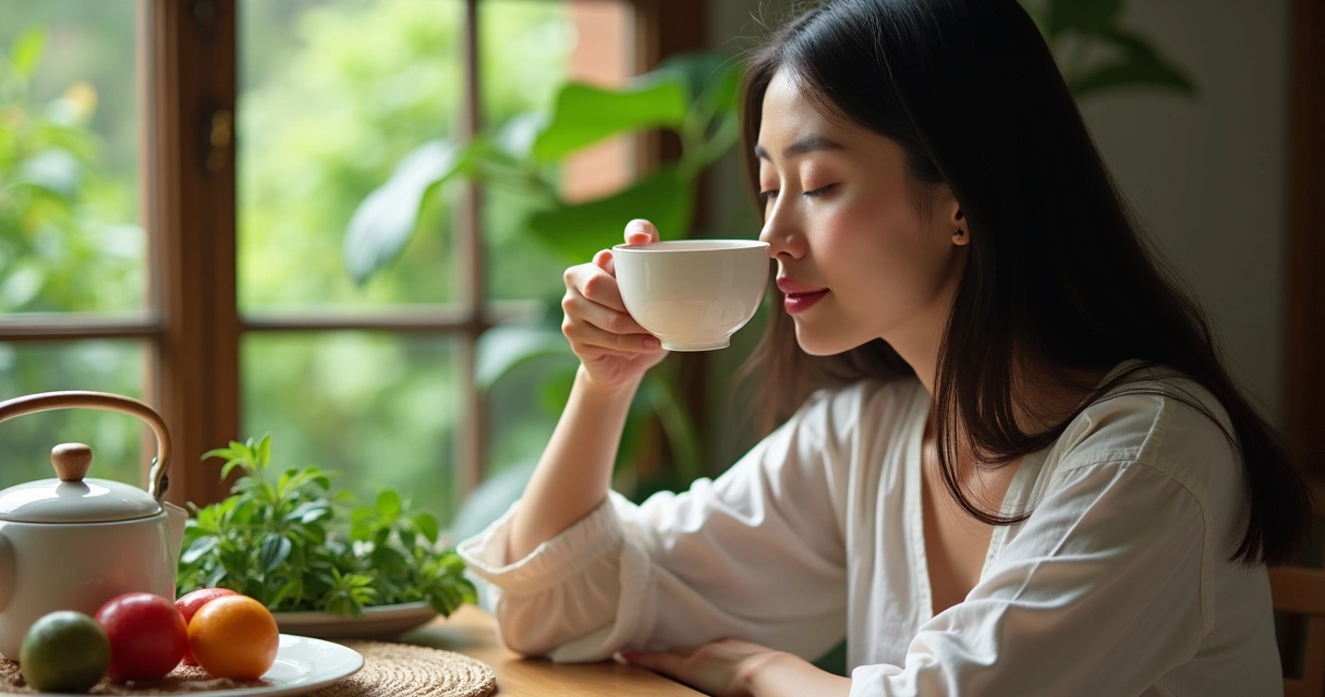 Pessoa sentindo o aroma de um chá em uma xícara