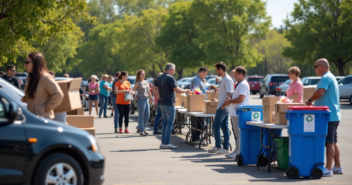 People at a community hazardous chemical dropoff event 