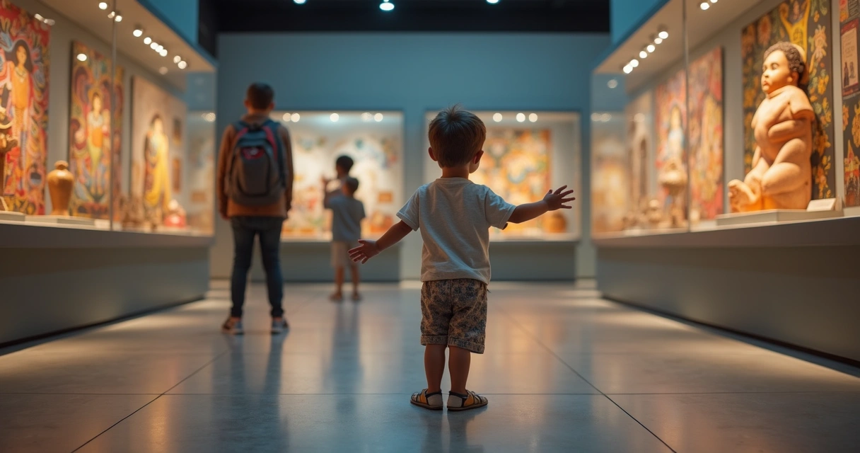 Child exploring cultural objects at a museum