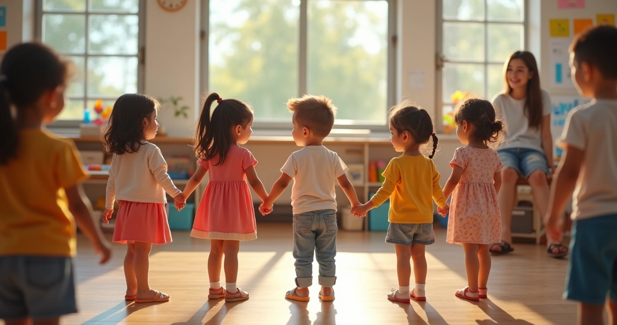 Children holding hands in a circle, expressing unity 