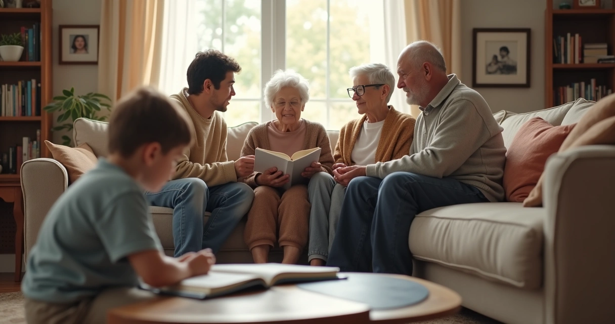 Child listening while older relatives share family stories