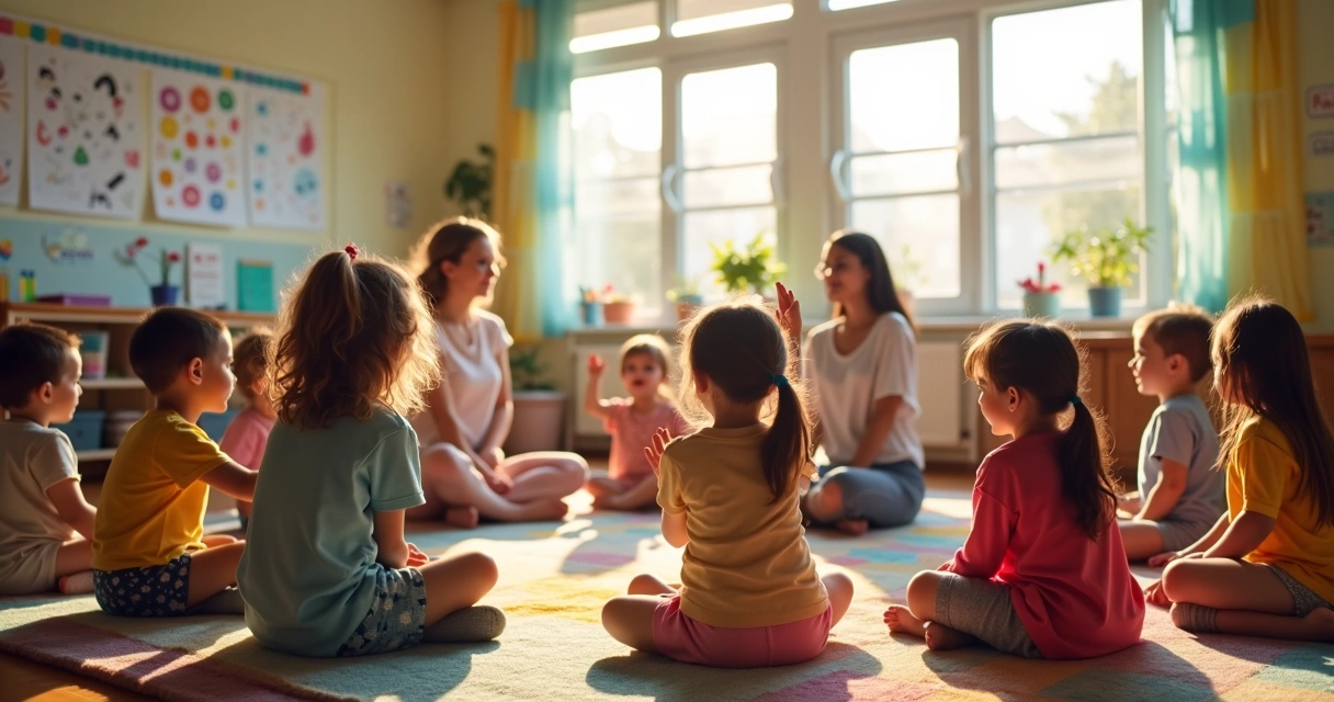 Children in a group setting trying self-regulation activities