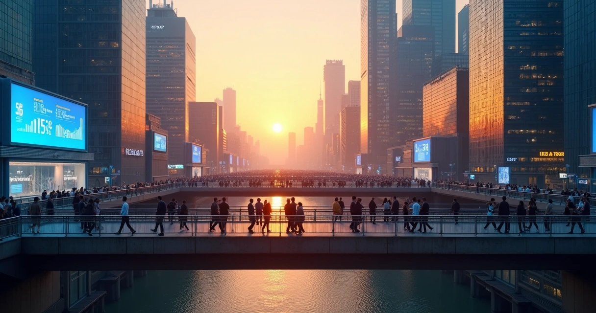 Modern cityscape with professionals 