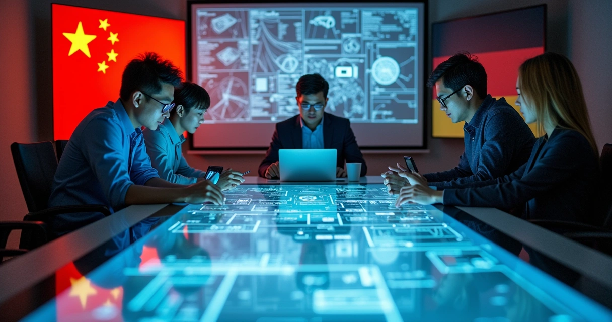 Chinese and German engineers collaborating on technology