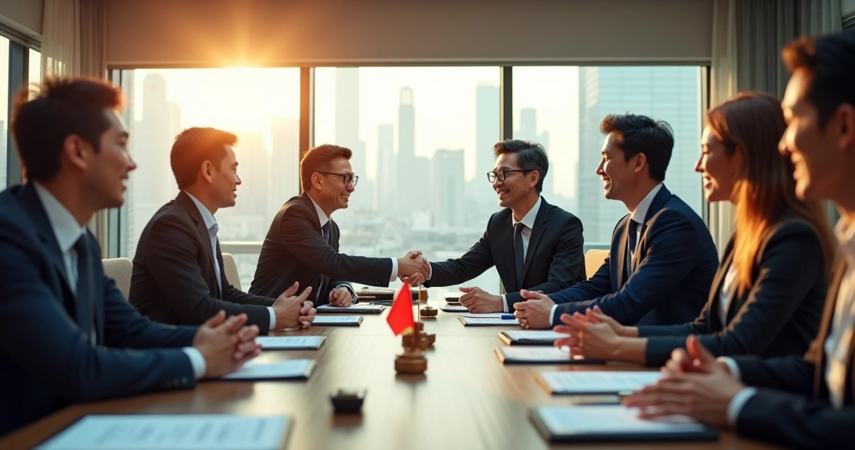 Chinese business leaders meeting with international partners