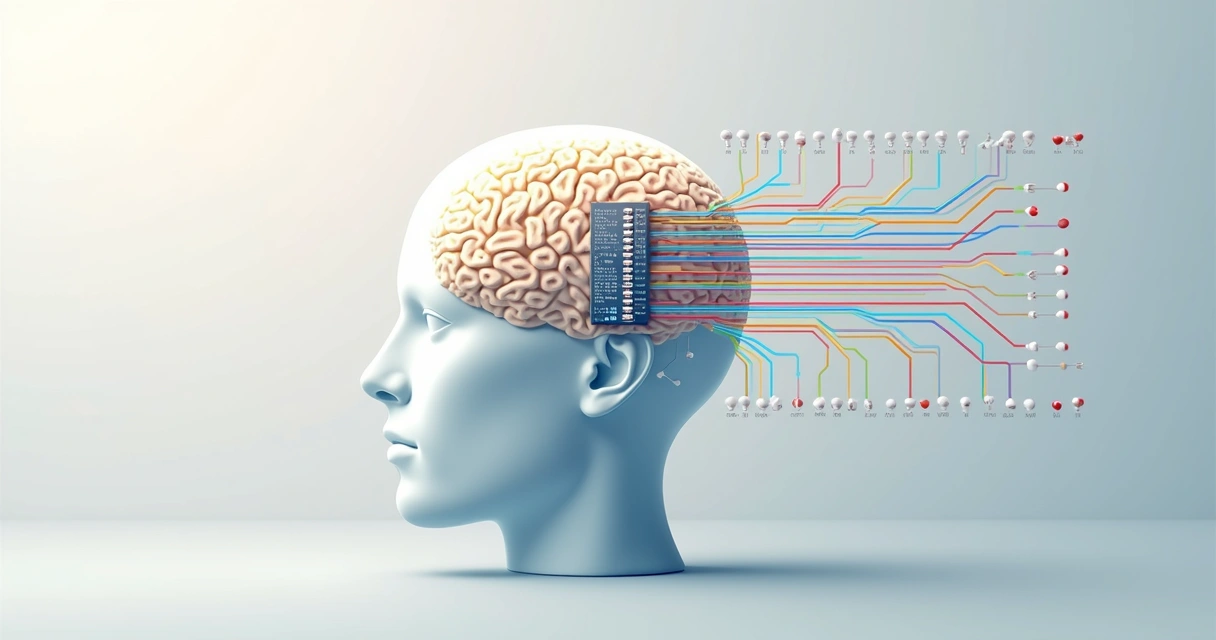 Diagrama do chip Neuralink com fios conectando o chip ao cérebro 