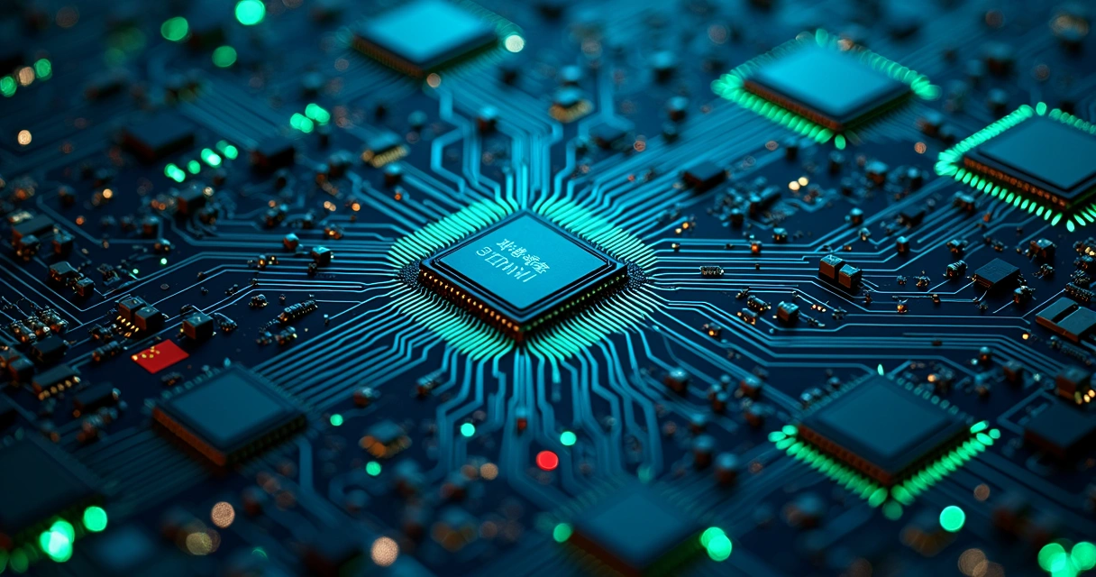 Chips de IA conectados sobre placa eletrônica 