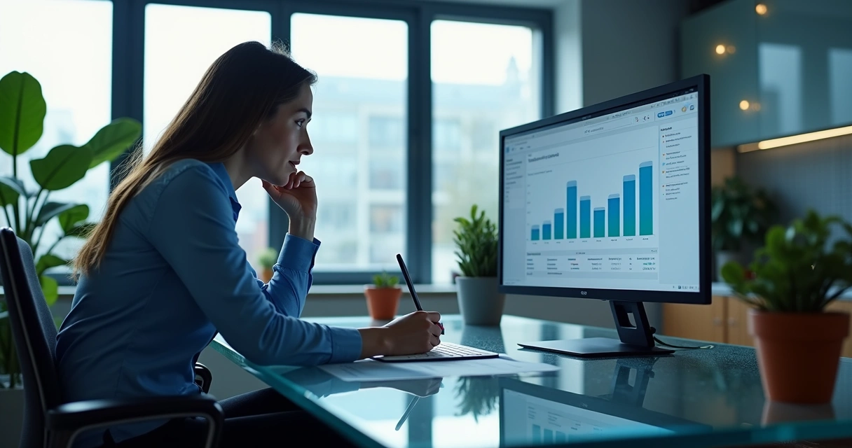 CHRO fractional analisando dados em escritório minimalista 