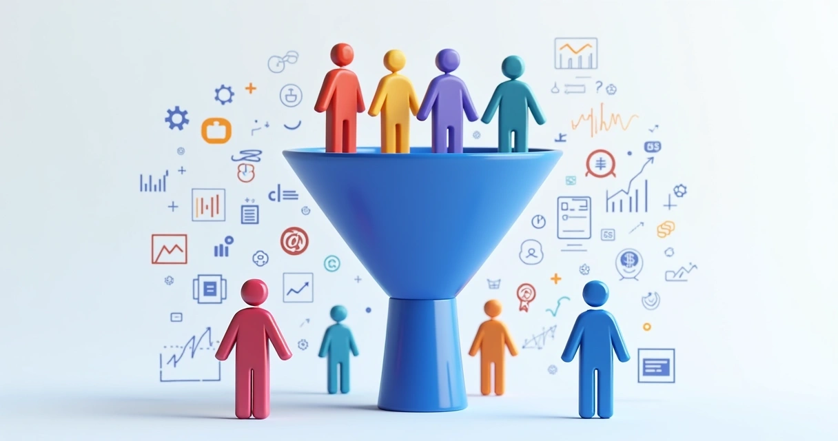 6 erros na avaliação de desempenho de parceiros SaaS Representação visual do churn de parceiros SaaS, com pessoas saindo de um gráfico de funil