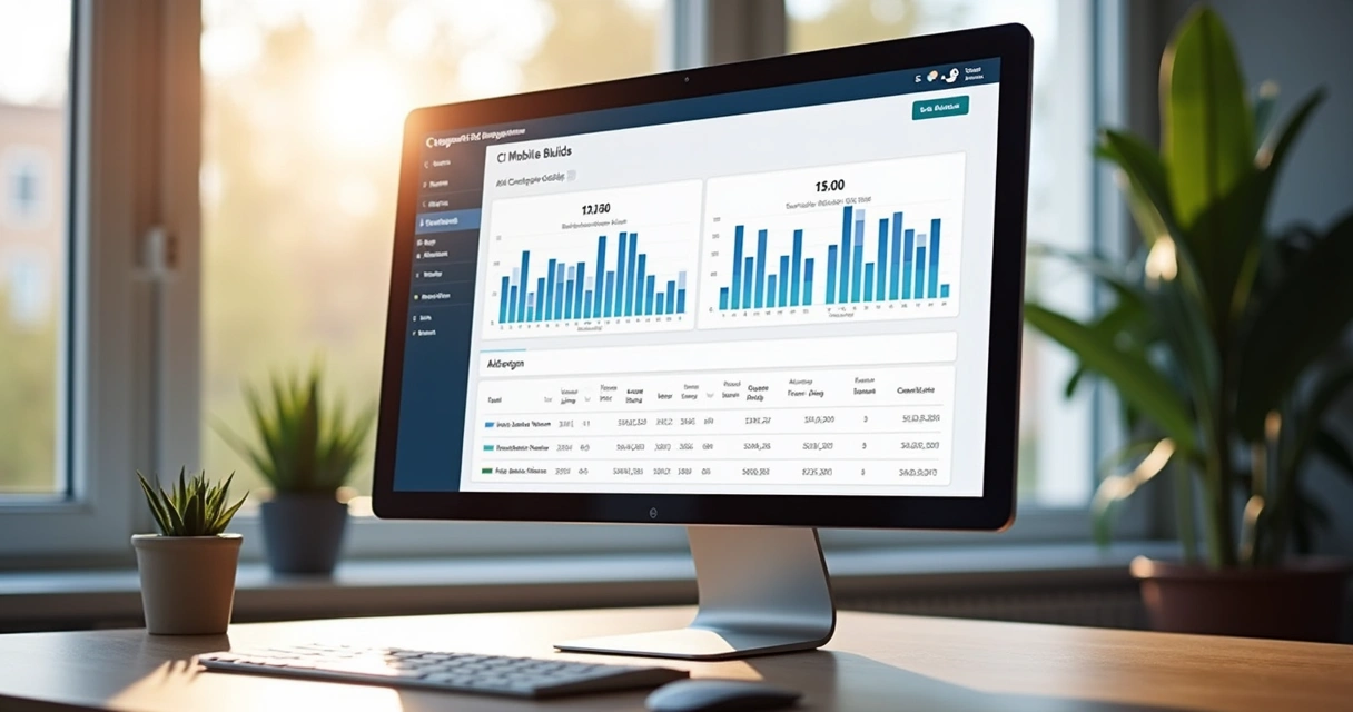 Dashboard mostrando o tempo de compilação de CI antes e depois da adoção do Repack. 