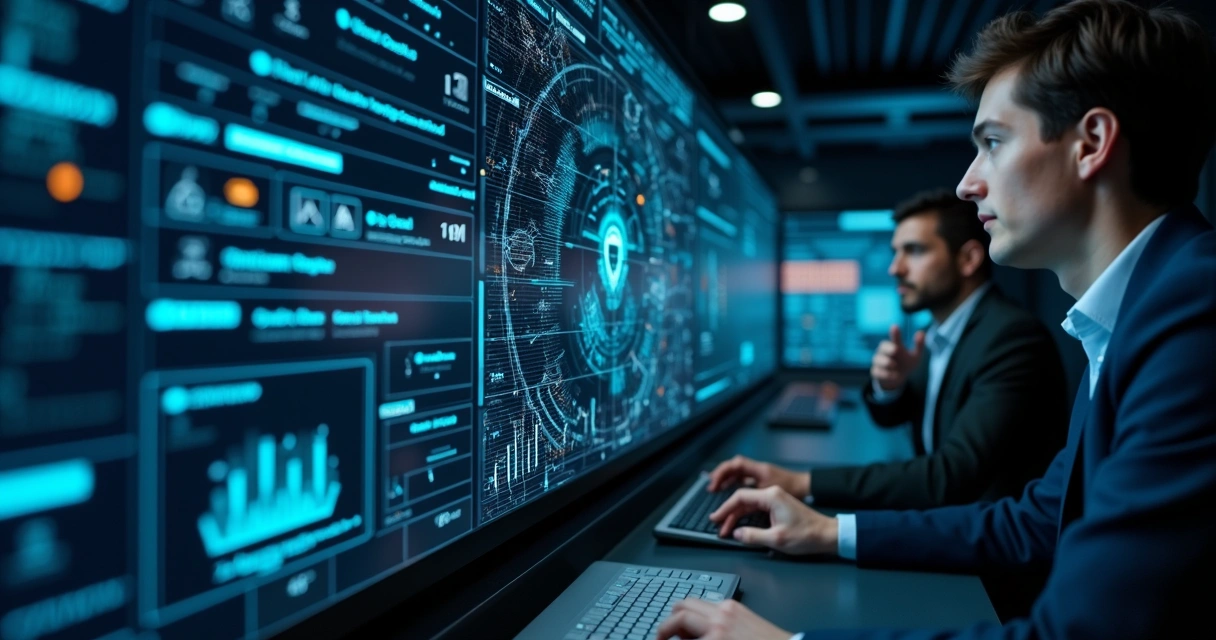 Painel digital com gráfico de ataque cibernético identificado por IA 