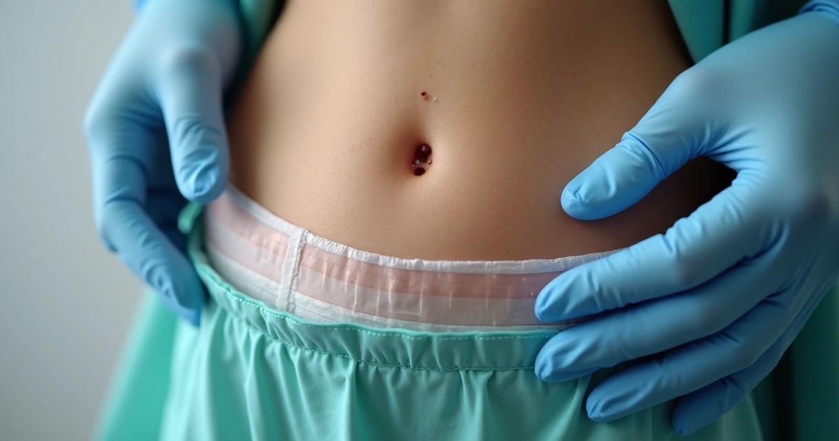 Cicatriz pequena abdominal em acompanhamento pós-operatório 