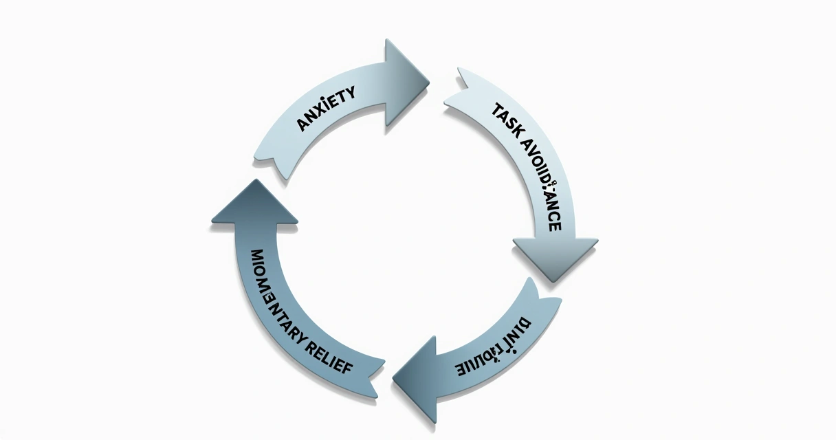 Diagrama do ciclo entre ansiedade e procrastinação 
