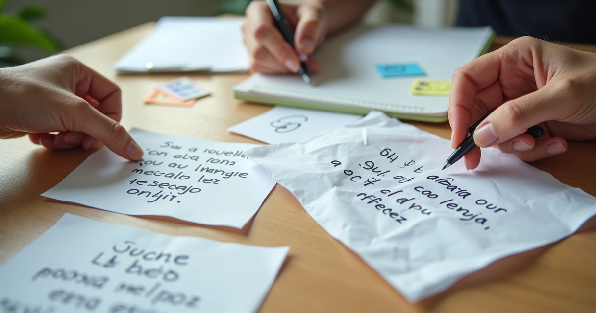 Papel amassado sobre uma mesa com anotações de autossabotagem 