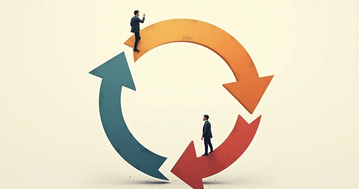 Círculo representando ciclo de autossabotagem com flechas indicando repetição 