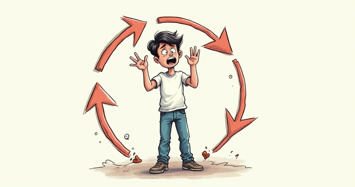 Círculo desenhado mostrando uma pessoa repetindo o mesmo comportamento 