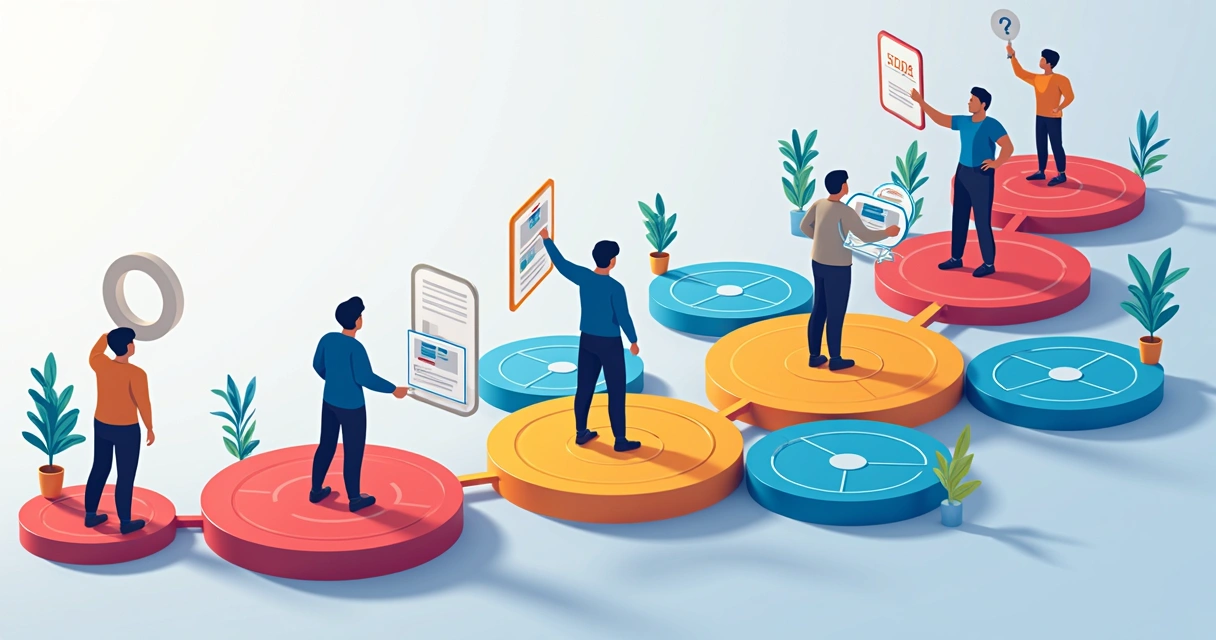 Ciclo DevOps com setas e equipe ilustrada