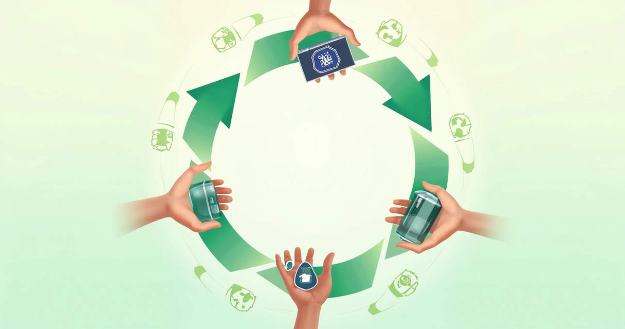 Diagrama de ciclo de economía circular con objetos reutilizables 