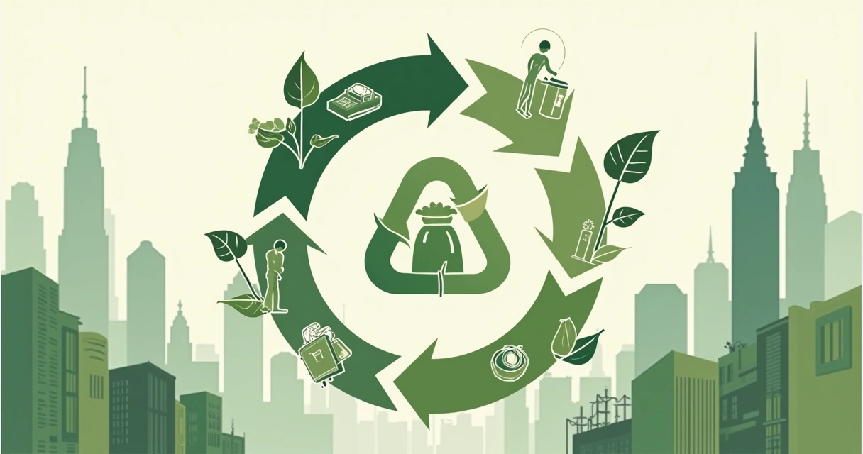 Fluxo da economia circular mostrando reciclagem e uso eficiente 