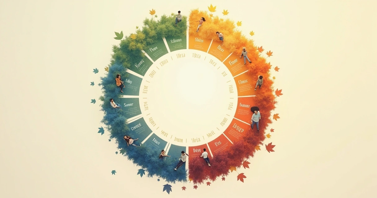 Roda do ano com diferentes emoções em cada estação 
