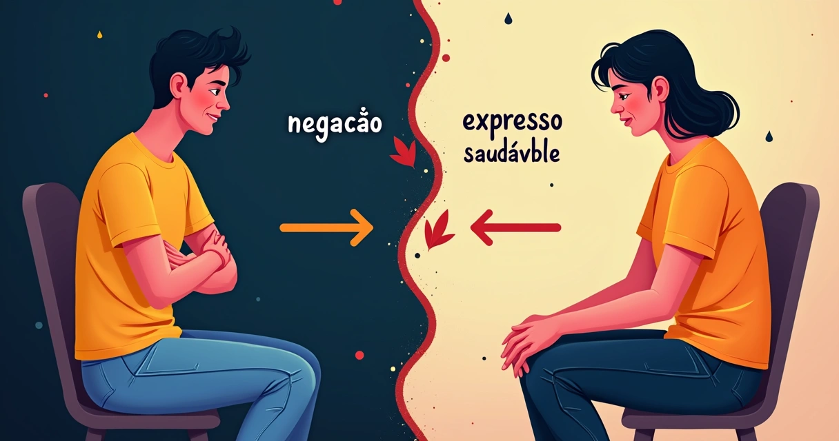 Ilustração de um ciclo mostrando emoção reprimida de um lado e regulada do outro, ligados por setas 