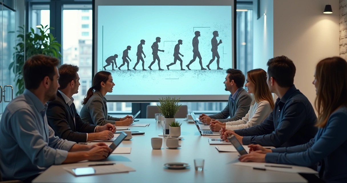 Mentores em reunião analisando gráfico de evolução de mentorados