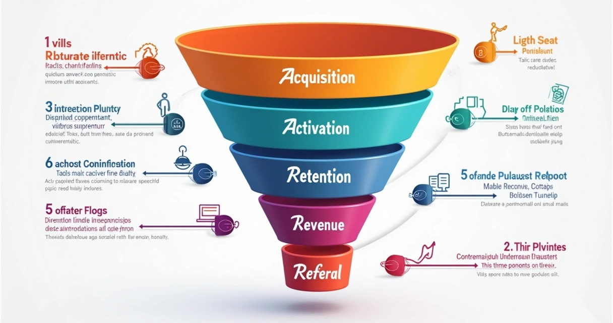 Representação visual do funil AAARRR com destaque para pontos de abandono e conversão 
