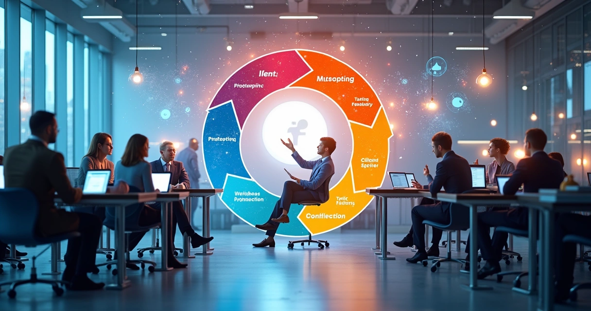 Fluxo visual representando o ciclo contínuo de inovação em uma empresa 