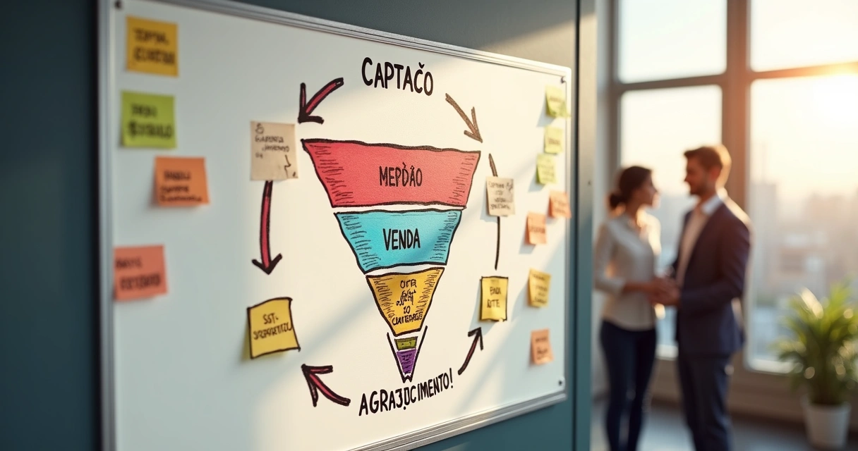 Esquema visual do ciclo de landing pages em funil de vendas contábil 
