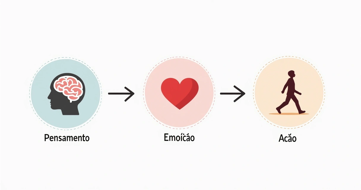 Fluxograma simples representando pensamento, emoção e ação 