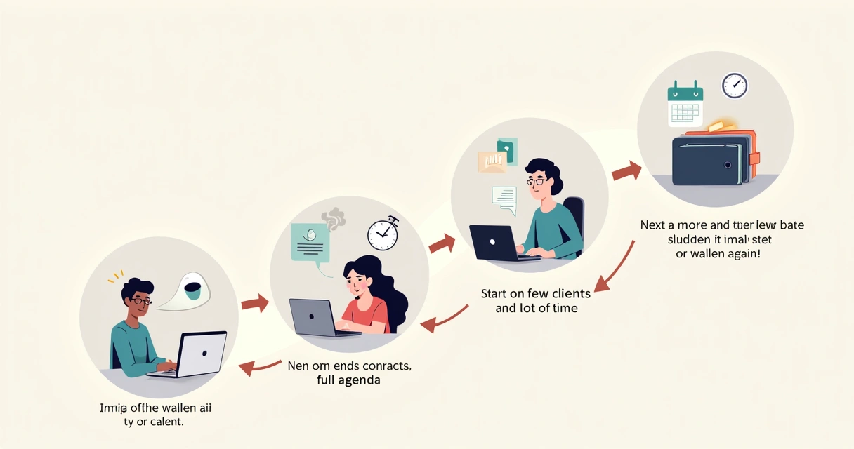 Fluxo de clientes e renda de freelancer em ilustração clara 